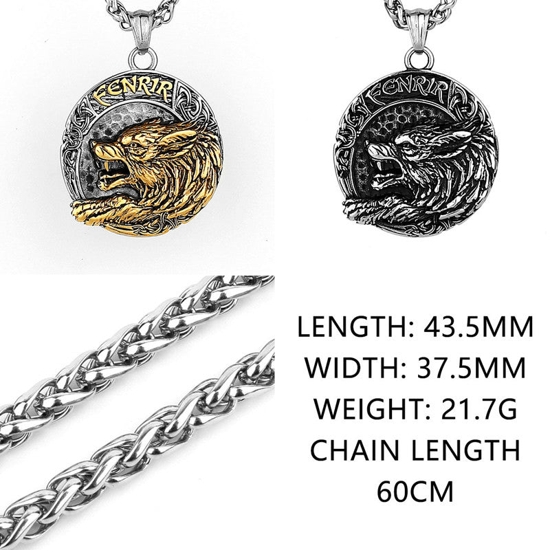 Viking Golden Wolf Fenrir Titanium Steel Pendant