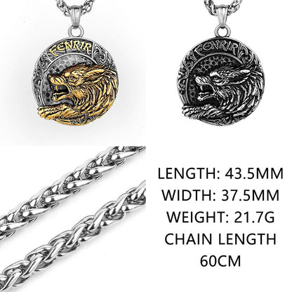 Viking Golden Wolf Fenrir Titanium Steel Pendant