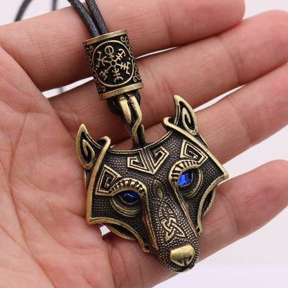 Wolf Head Blue Eye Necklace With Celtic Knot Rune