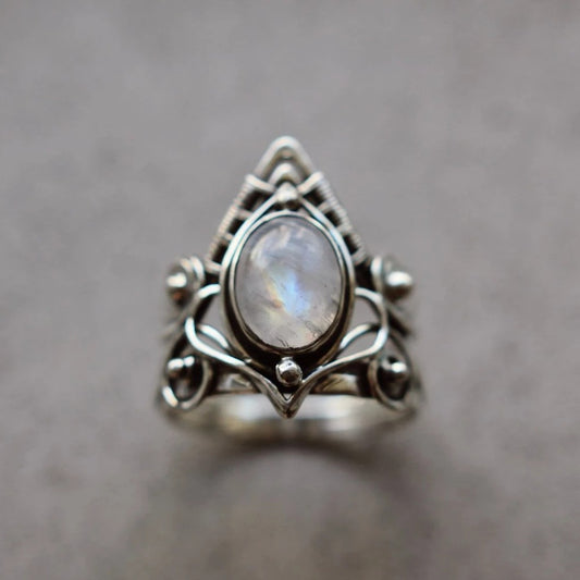 Medieval Antique Moonstone Silver Alloy Ring