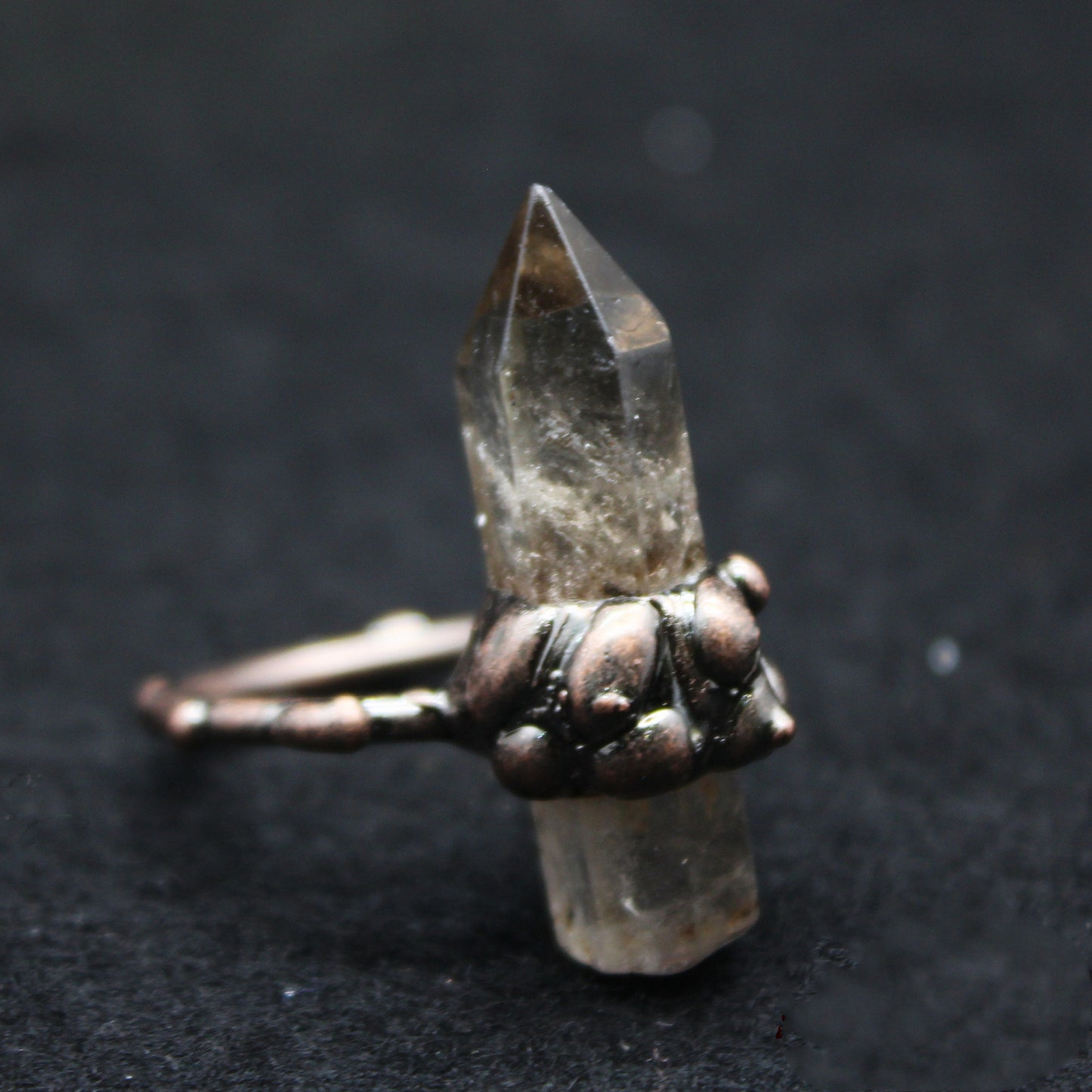 Raw Smokey Quartz Crystal Alloy Ring