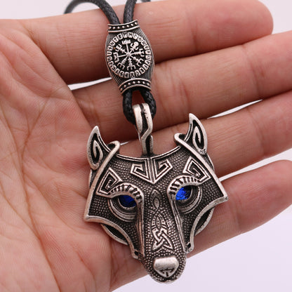 Wolf Head Blue Eye Necklace With Celtic Knot Rune