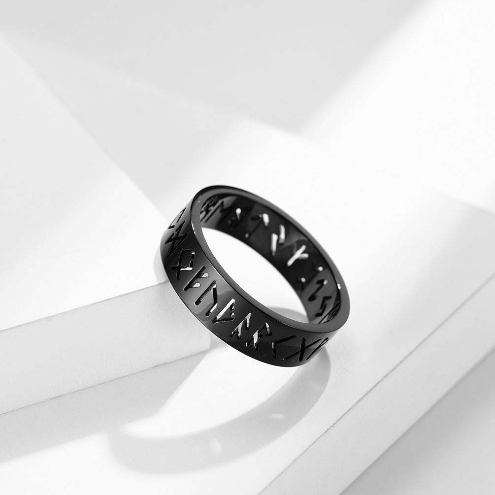 Nordic Rune Lettering Hollow Titanium Steel Ring