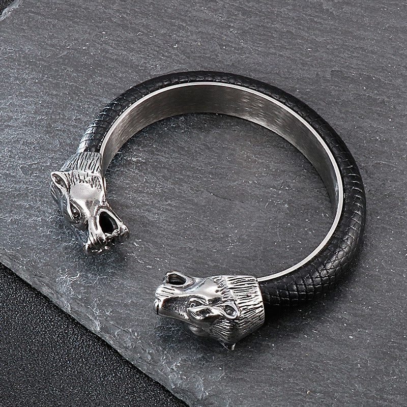 Fenrir Norse Double Headed Wolf Titanium Steel Band