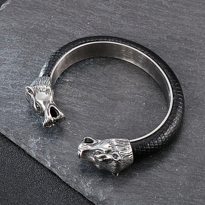 Fenrir Norse Double Headed Wolf Titanium Steel Band