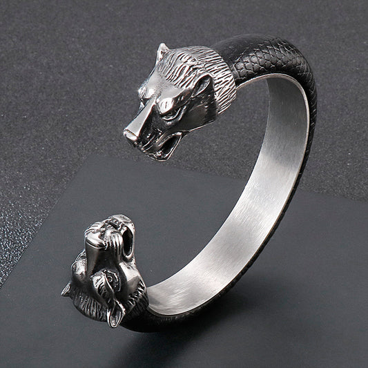 Fenrir Norse Double Headed Wolf Titanium Steel Band