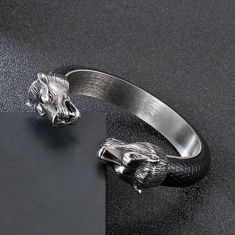 Fenrir Norse Double Headed Wolf Titanium Steel Band