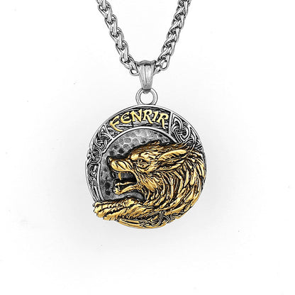 Viking Golden Wolf Fenrir Titanium Steel Pendant