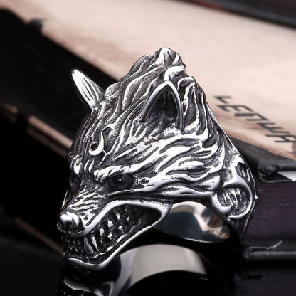 Viking Nordic Wolf Head Ring Stainless Steel Casting Jewelry