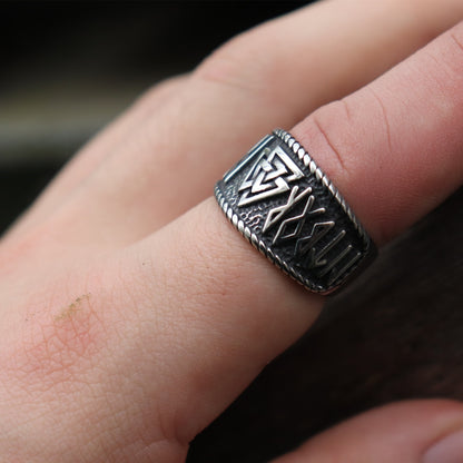 Men's Odin Ring with Engraved Runic Text