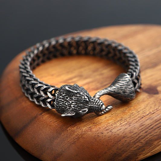 Men's Nordic Viking Wolf Head Vintage Bracelet Jewelry