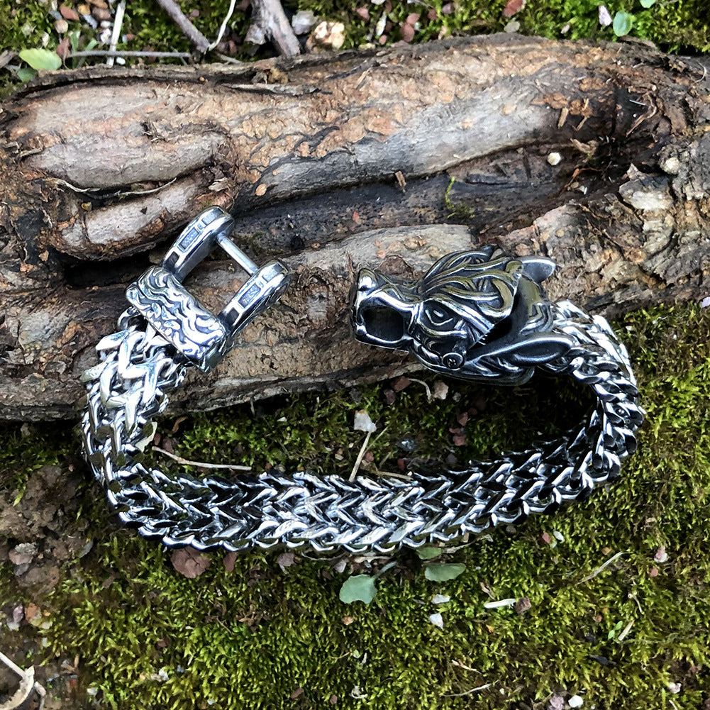 Unisex Fenrir Norse Wolf Head Titanium Steel Bracelet