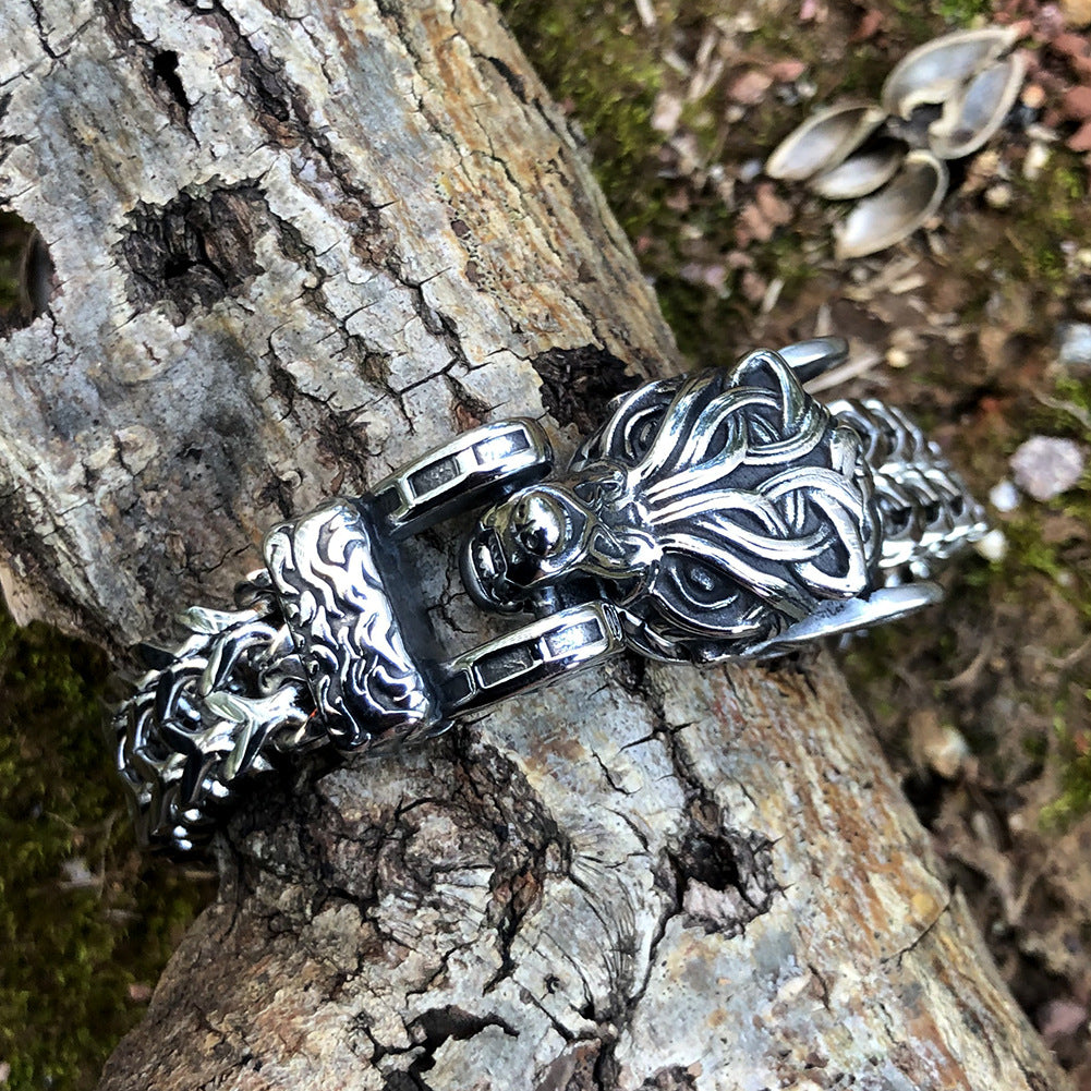 Unisex Fenrir Norse Wolf Head Titanium Steel Bracelet