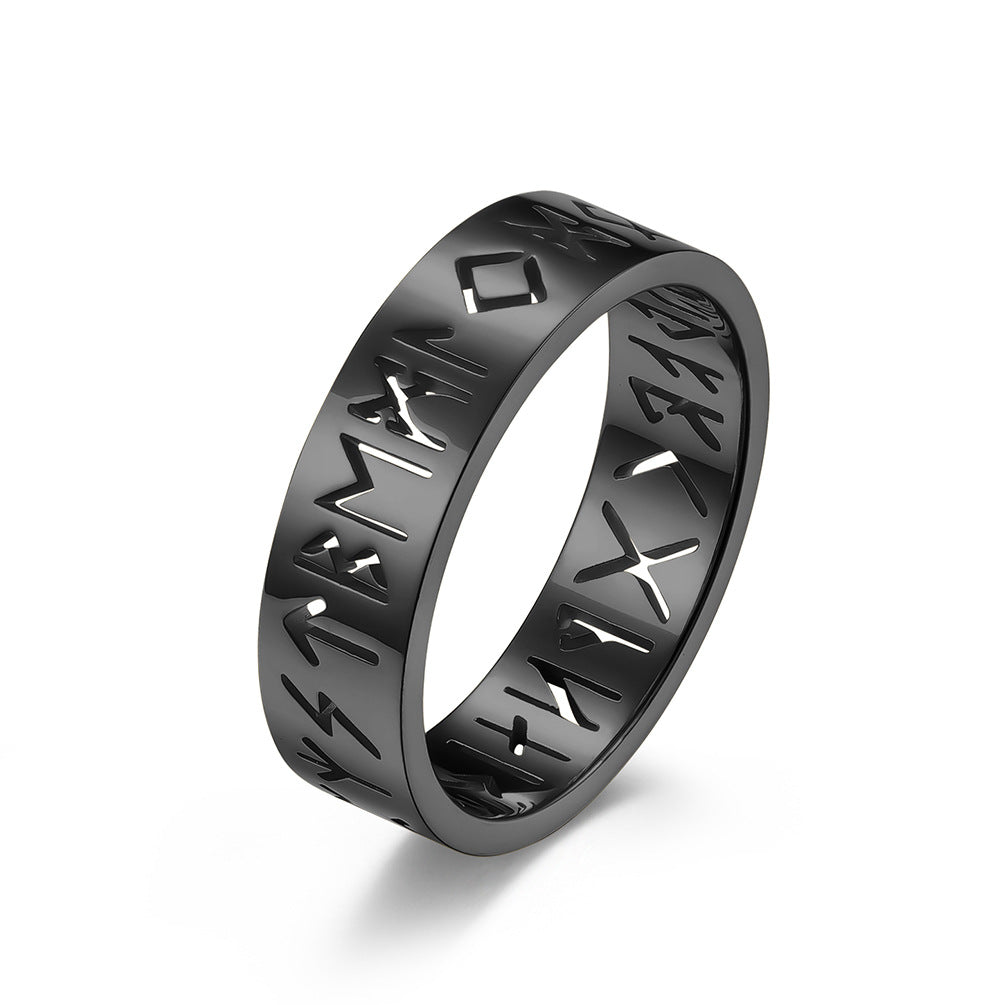 Nordic Rune Lettering Hollow Titanium Steel Ring