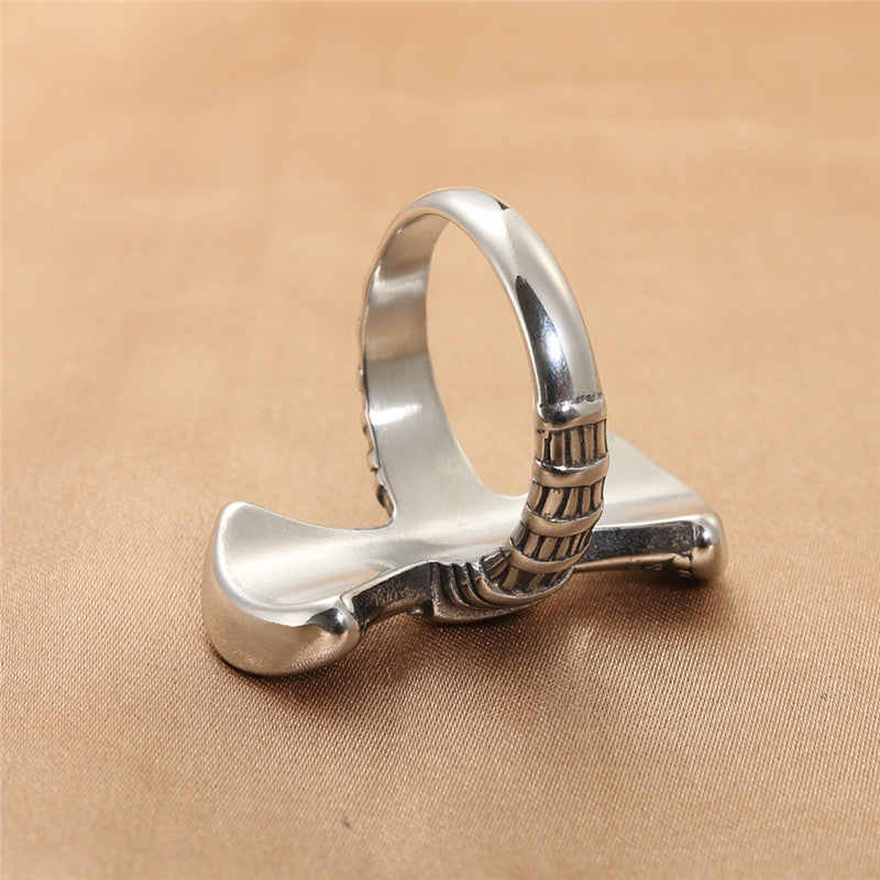 Titanium Steel Battle Axe Viking Ring