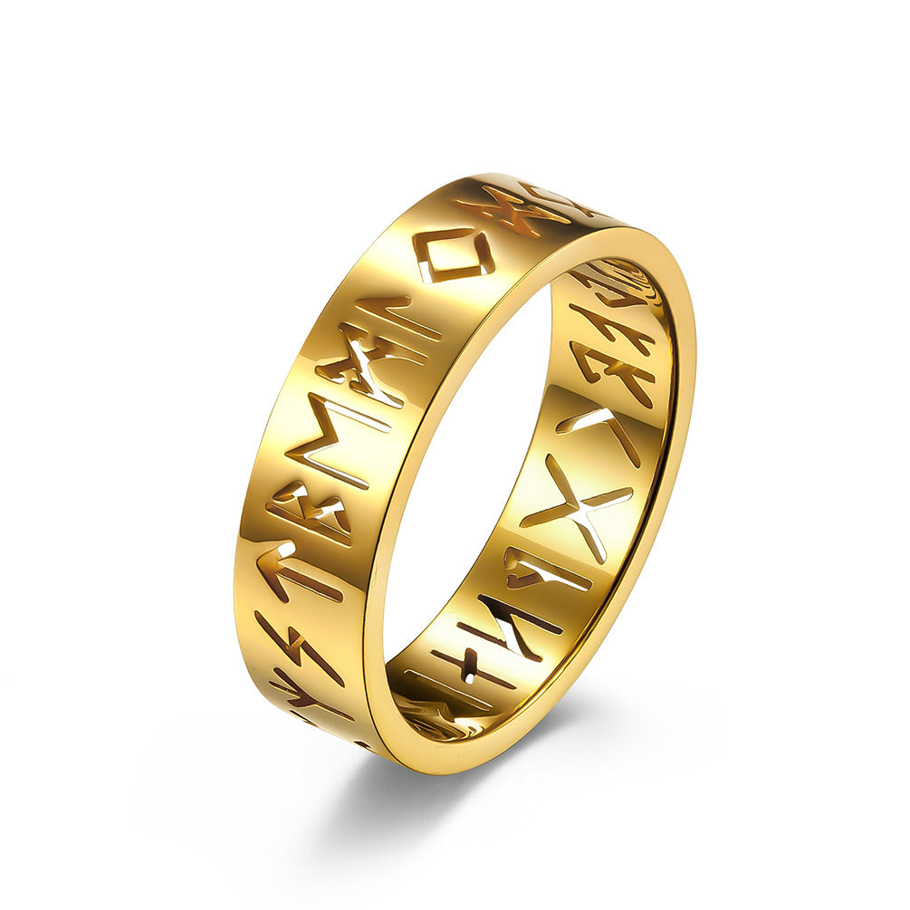 Nordic Rune Lettering Hollow Titanium Steel Ring