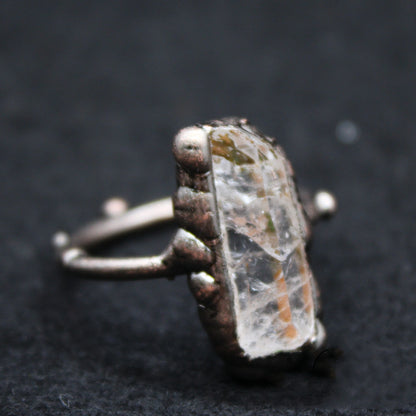 Raw Smokey Quartz Crystal Alloy Ring