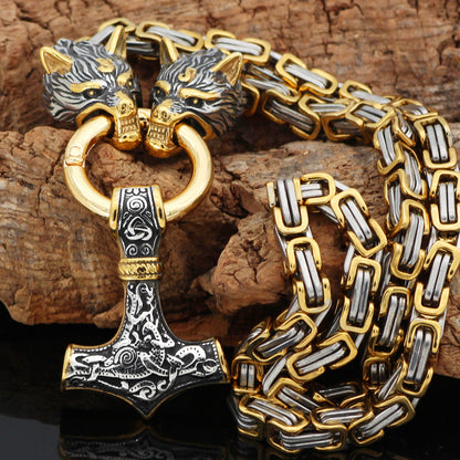 Celtic Wolf Thor's Hammer Necklace