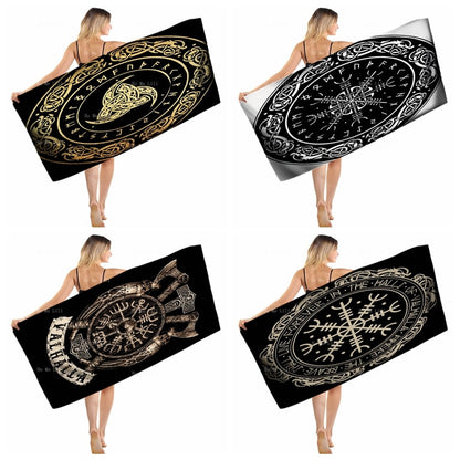 Runes And Dragon Norse Viking Shield Quick Drying Towel By Ho Me Lili