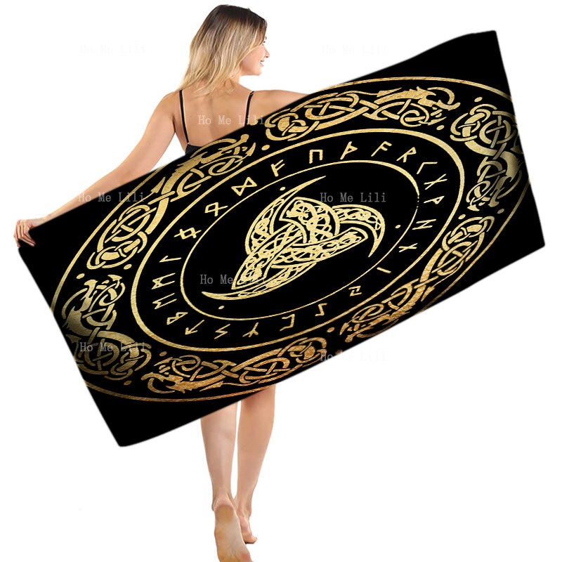 Runes And Dragon Norse Viking Shield Quick Drying Towel By Ho Me Lili