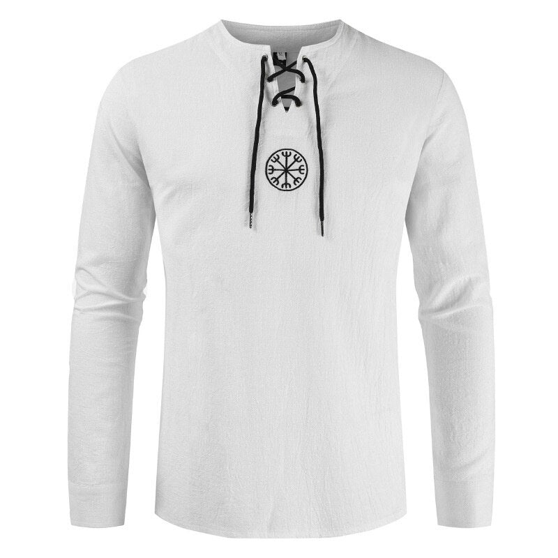 Men's Cotton Linen Breathable V Neck Henley Shirt