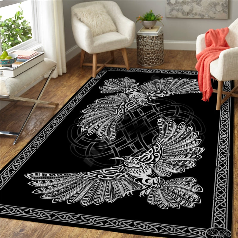 Turquoise Tree of Life 3D Printed Area Rug/ Spirit Of A Viking Heart Of A Wolf- Home Decor