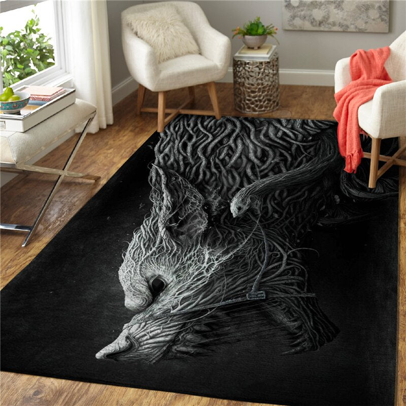 Black & White 3D Printed Carpet /Area Rug/ Fenrir/ Norse Compass - Home Decor