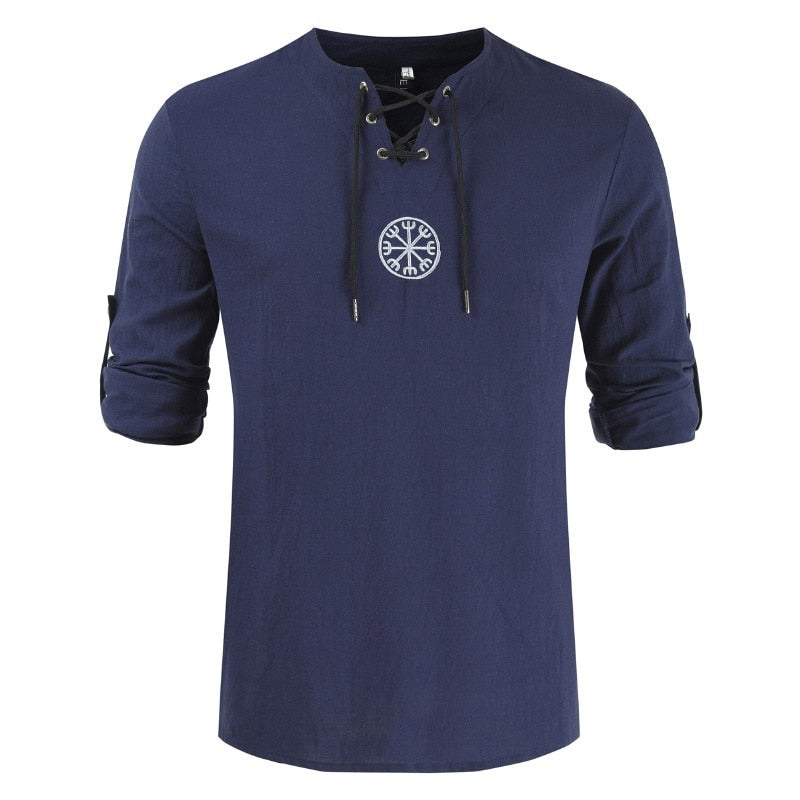 Men's Cotton Linen Breathable V Neck Henley Shirt