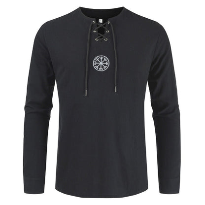 Men's Cotton Linen Breathable V Neck Henley Shirt