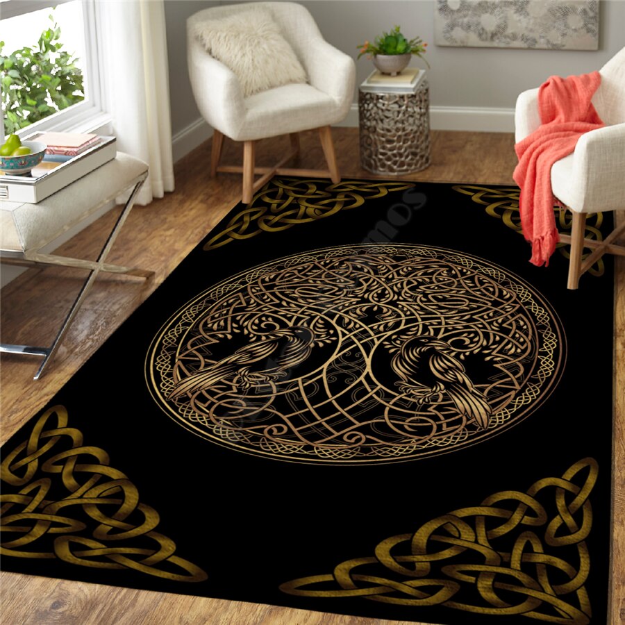 Celtic Norse 3D Non Slip Area Rug- Fenrir/Tree Of Life/Thors Hammer