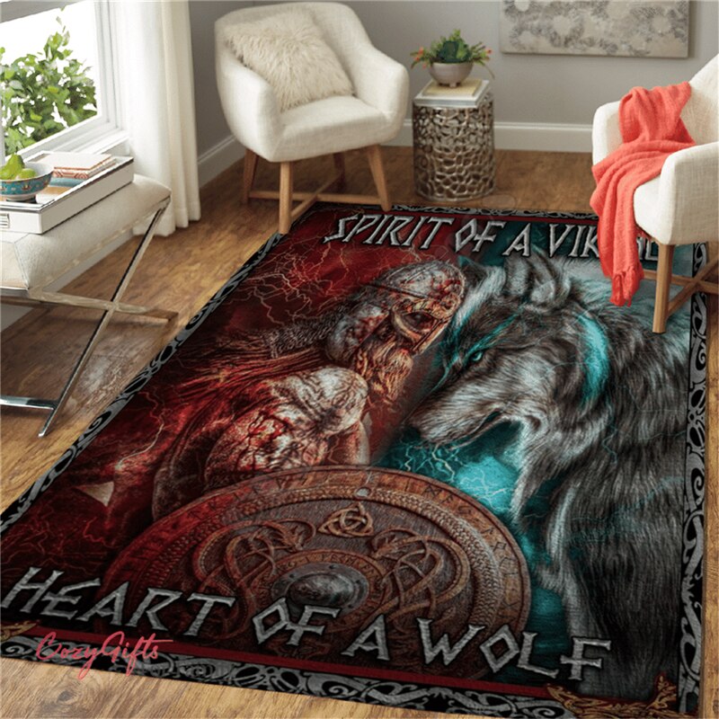 Turquoise Tree of Life 3D Printed Area Rug/ Spirit Of A Viking Heart Of A Wolf- Home Decor