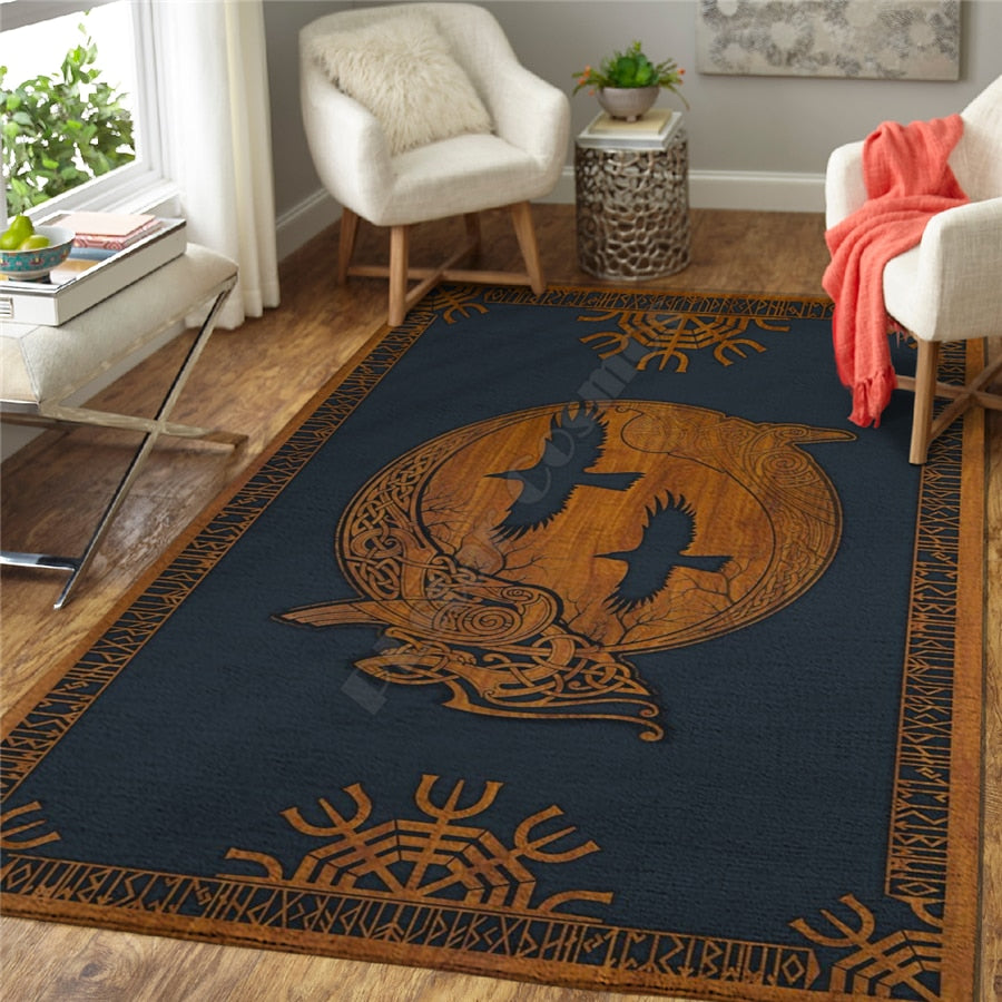 Celtic Norse 3D Non Slip Area Rug- Fenrir/Tree Of Life/Thors Hammer