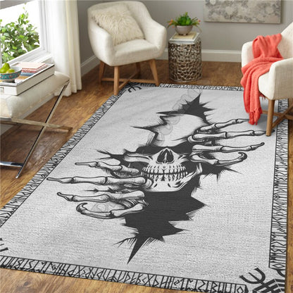 Black & White 3D Printed Carpet /Area Rug/ Fenrir/ Norse Compass - Home Decor