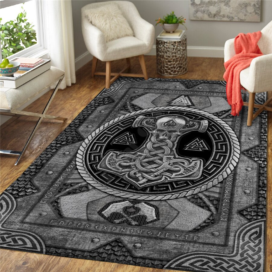 Celtic Norse 3D Non Slip Area Rug- Fenrir/Tree Of Life/Thors Hammer