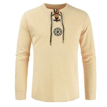 Men's Cotton Linen Breathable V Neck Henley Shirt