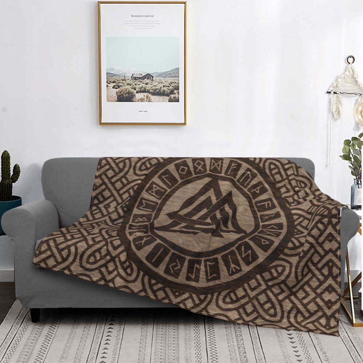 Sofa Fleece Throw / Blanket Thors Hammer- Mjolnir / Odin / Raven / Norse Compass