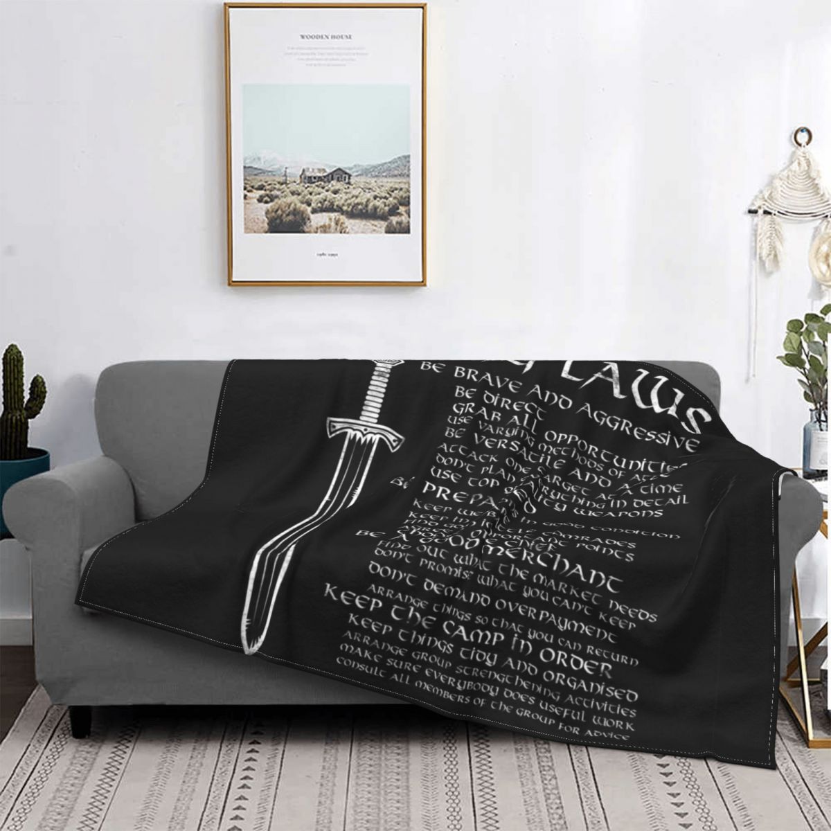 Sofa Fleece Throw / Blanket Thors Hammer- Mjolnir / Odin / Raven / Norse Compass