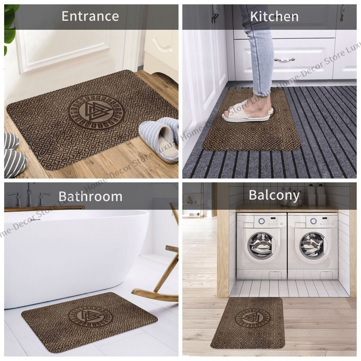 Odin 3D Print Anti-Slip Doormat/ Bath Mat Valknut Symbol And Runes