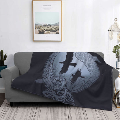 Sofa Fleece Throw / Blanket Thors Hammer- Mjolnir / Odin / Raven / Norse Compass