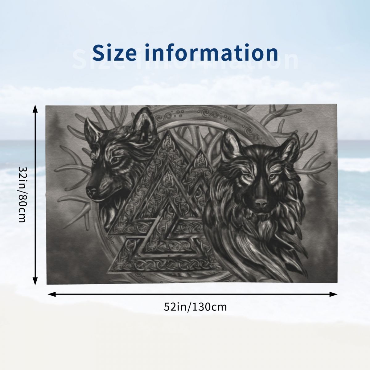 Valknut Symbol And Wolves Microfiber -Fenrir Towels