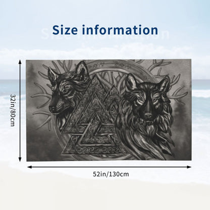 Valknut Symbol And Wolves Microfiber -Fenrir Towels