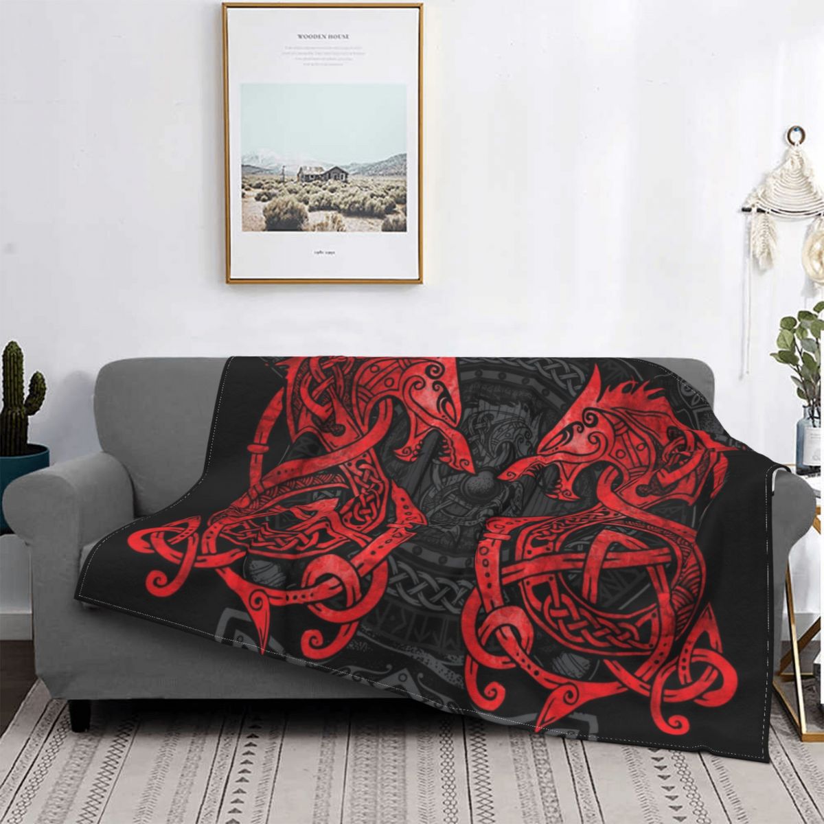 Sofa Fleece Throw / Blanket Thors Hammer- Mjolnir / Odin / Raven / Norse Compass