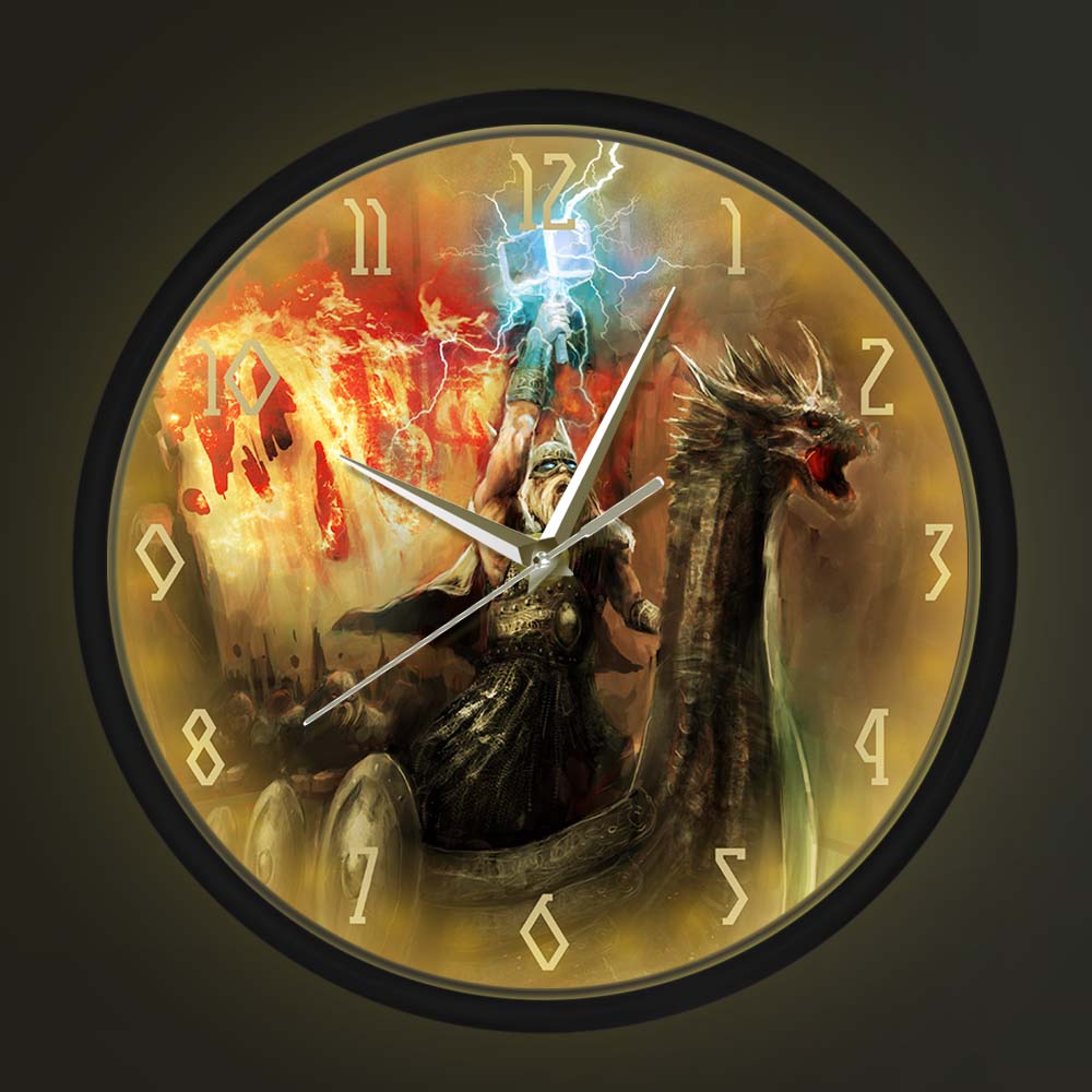 Norse Mythology God Of Thunder Lightning Metal Frame Wall Clock