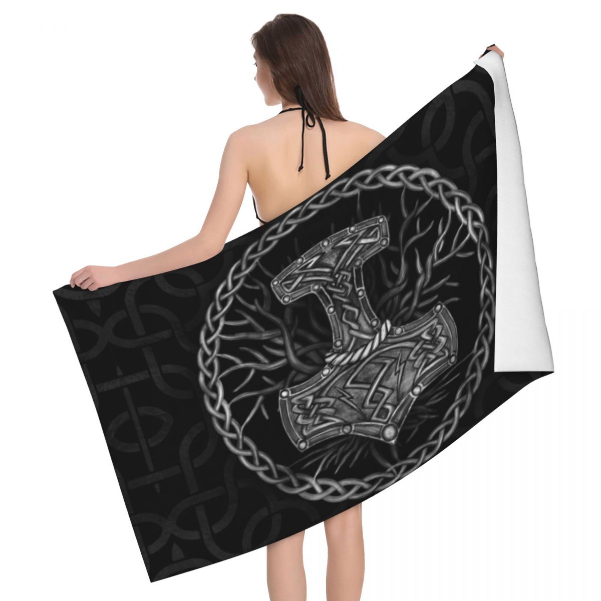 Valknut Symbol And Wolves Microfiber -Fenrir Towels