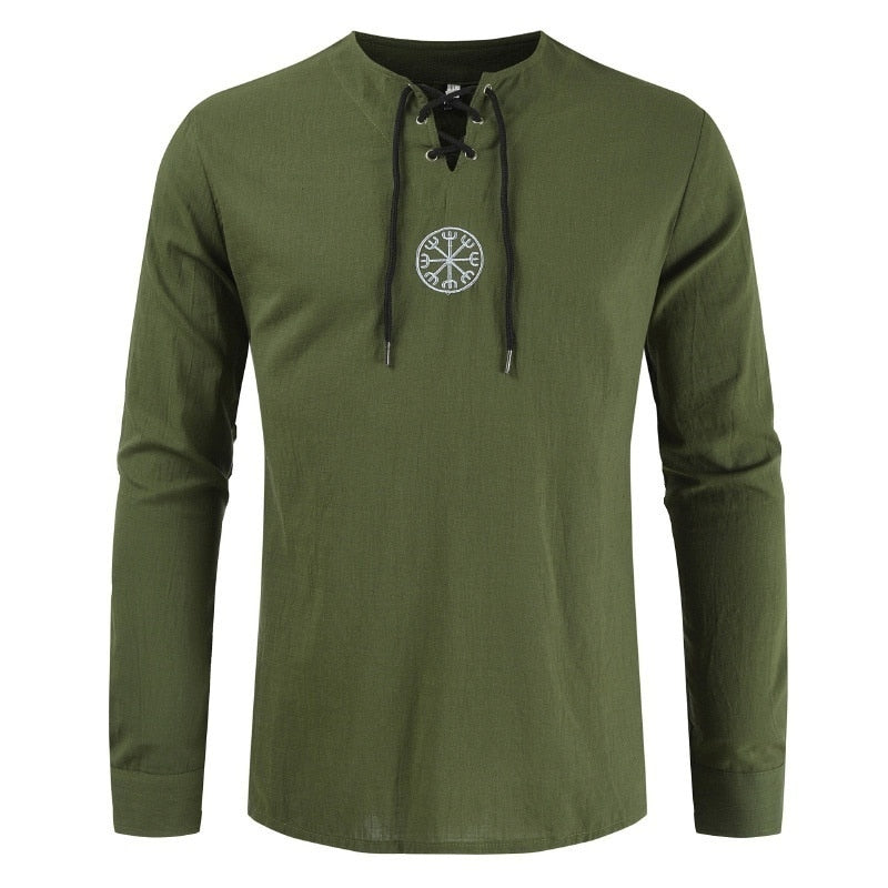 Men's Cotton Linen Breathable V Neck Henley Shirt