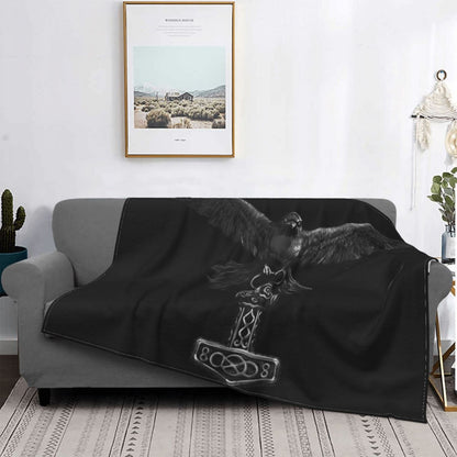 Sofa Fleece Throw / Blanket Thors Hammer- Mjolnir / Odin / Raven / Norse Compass