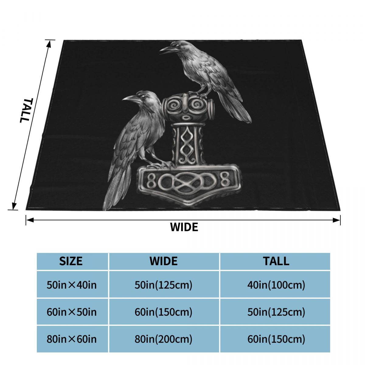 Sofa Fleece Throw / Blanket Thors Hammer- Mjolnir / Odin / Raven / Norse Compass