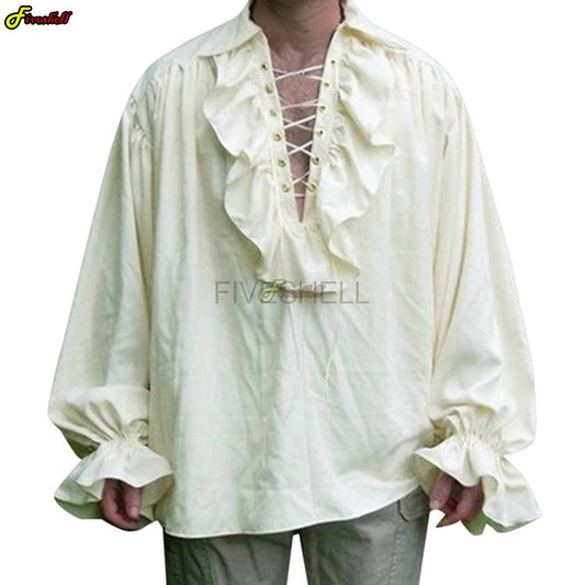 Mens Halloween Lace Up Pirate Shirt Medieval