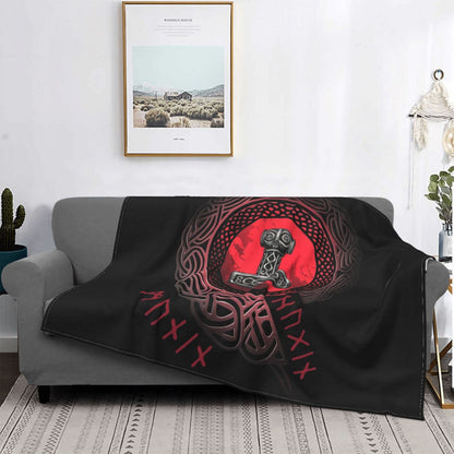 Sofa Fleece Throw / Blanket Thors Hammer- Mjolnir / Odin / Raven / Norse Compass