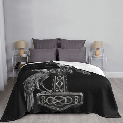 Sofa Fleece Throw / Blanket Thors Hammer- Mjolnir / Odin / Raven / Norse Compass